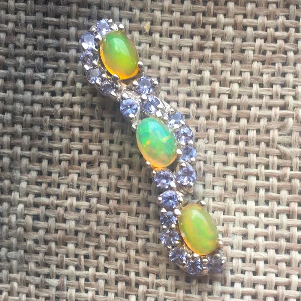 Amazing Opal & Tanzanite Sterling Silver 925 Earrings Signed BBJ Epic Fantasy - Picture 7 of 7